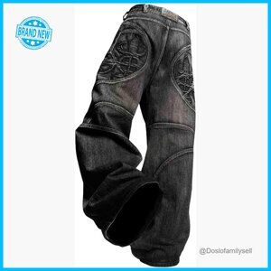 Y2K Gothic Loose Fit High Rise Straight Leg Jeans Polyester Stretch